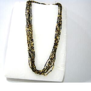 Black Gold Casual BOHO style long Glass Beaded Vintage Necklace 28 in